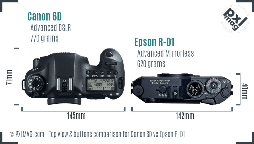 Canon 6D vs Epson R-D1 top view buttons comparison
