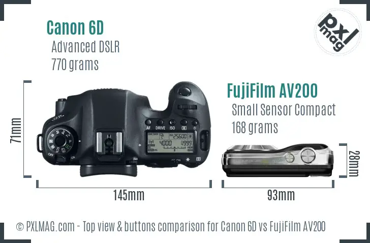 Canon 6D vs FujiFilm AV200 top view buttons comparison