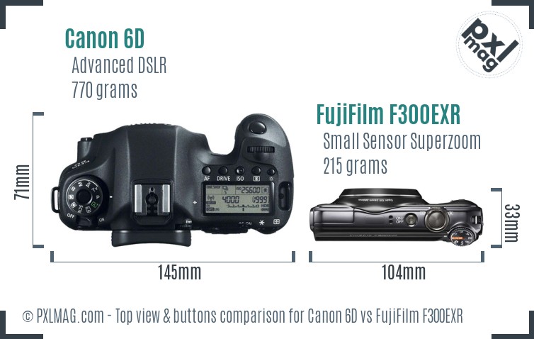 Canon 6D vs FujiFilm F300EXR top view buttons comparison