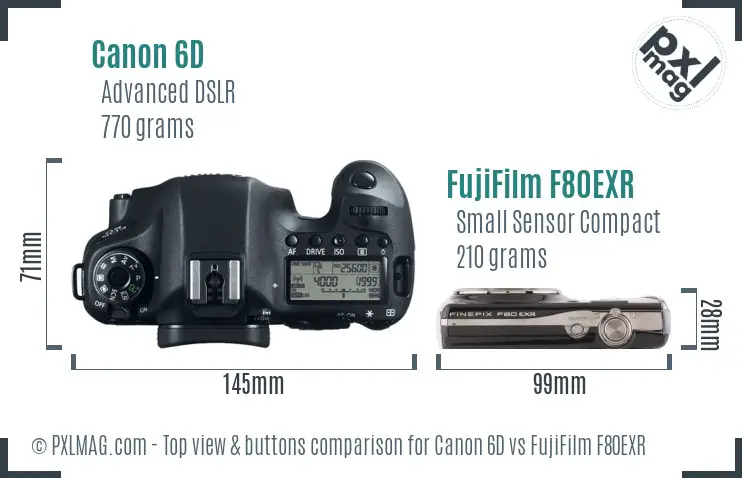 Canon 6D vs FujiFilm F80EXR top view buttons comparison