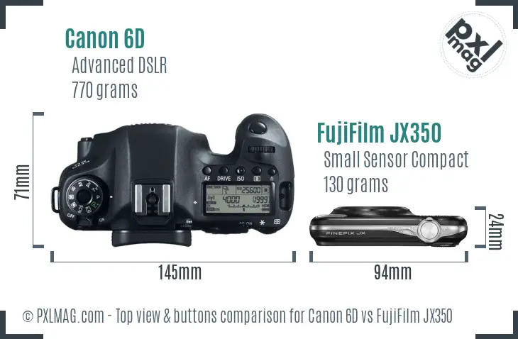 Canon 6D vs FujiFilm JX350 top view buttons comparison