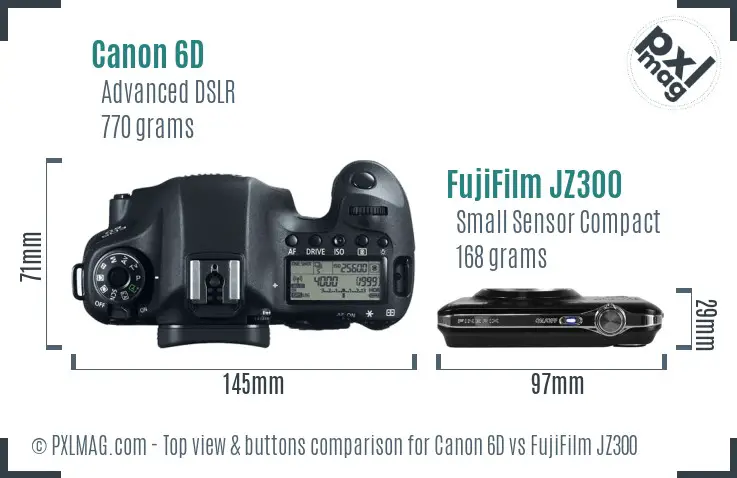 Canon 6D vs FujiFilm JZ300 top view buttons comparison