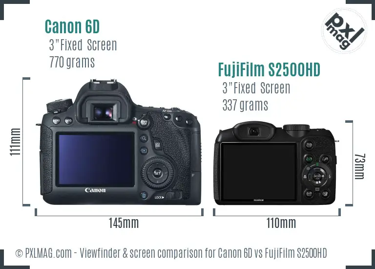 Canon 6D vs FujiFilm S2500HD Screen and Viewfinder comparison