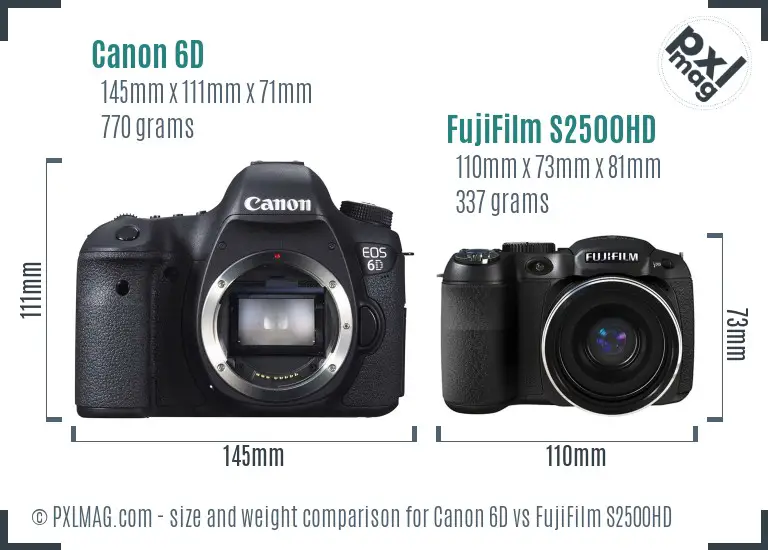 Canon 6D vs FujiFilm S2500HD size comparison