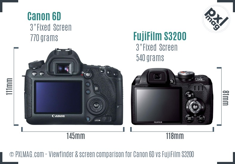 Canon 6D vs FujiFilm S3200 Screen and Viewfinder comparison
