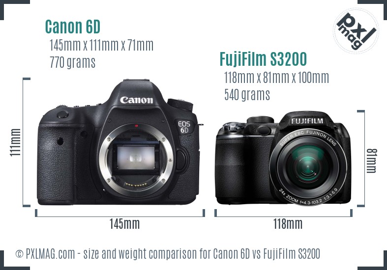Canon 6D vs FujiFilm S3200 size comparison