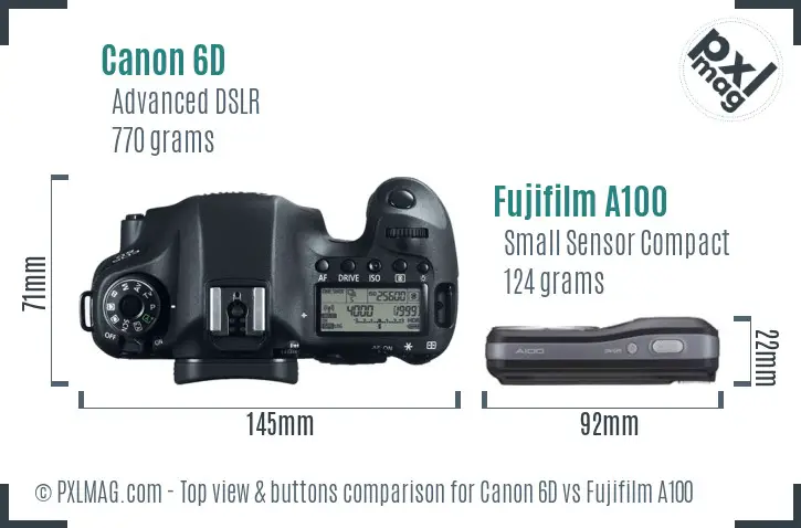 Canon 6D vs Fujifilm A100 top view buttons comparison