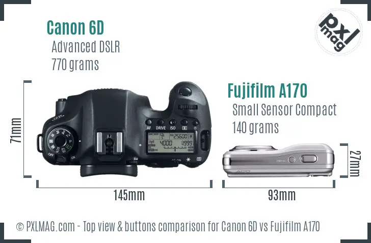 Canon 6D vs Fujifilm A170 top view buttons comparison