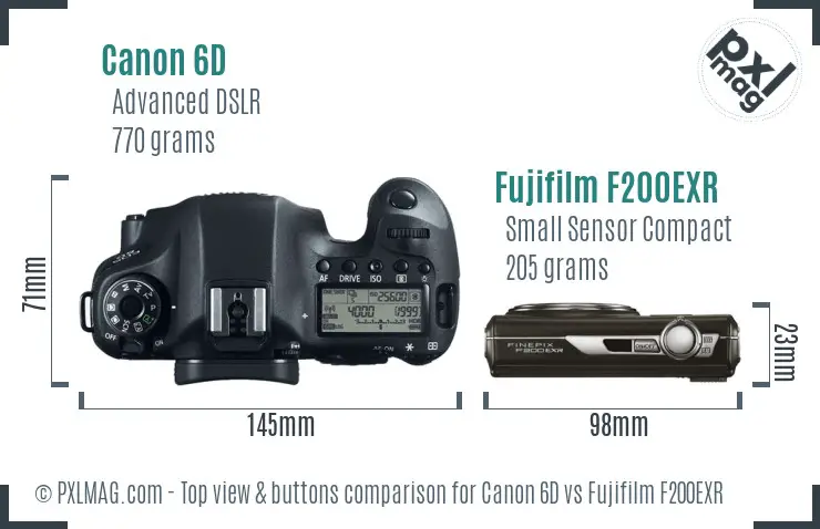 Canon 6D vs Fujifilm F200EXR top view buttons comparison Canon 6D vs Fujifilm F200EXR top view buttons comparison