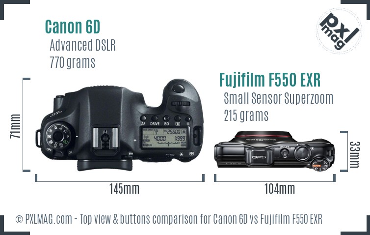Canon 6D vs Fujifilm F550 EXR top view buttons comparison