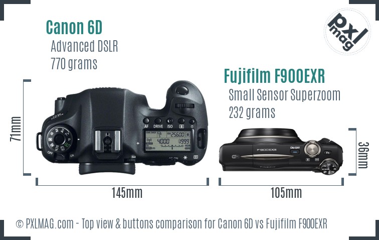 Canon 6D vs Fujifilm F900EXR top view buttons comparison