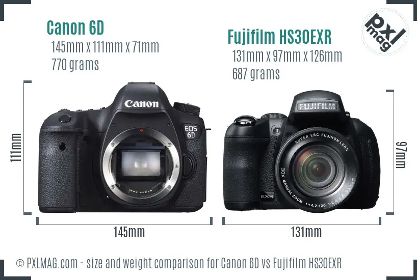 Canon 6D vs Fujifilm HS30EXR size comparison Canon 6D vs Fujifilm HS30EXR size comparison