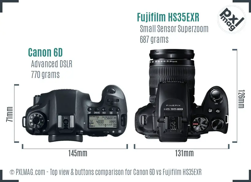 Canon 6D vs Fujifilm HS35EXR top view buttons comparison