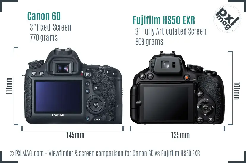 Canon 6D vs Fujifilm HS50 EXR Screen and Viewfinder comparison