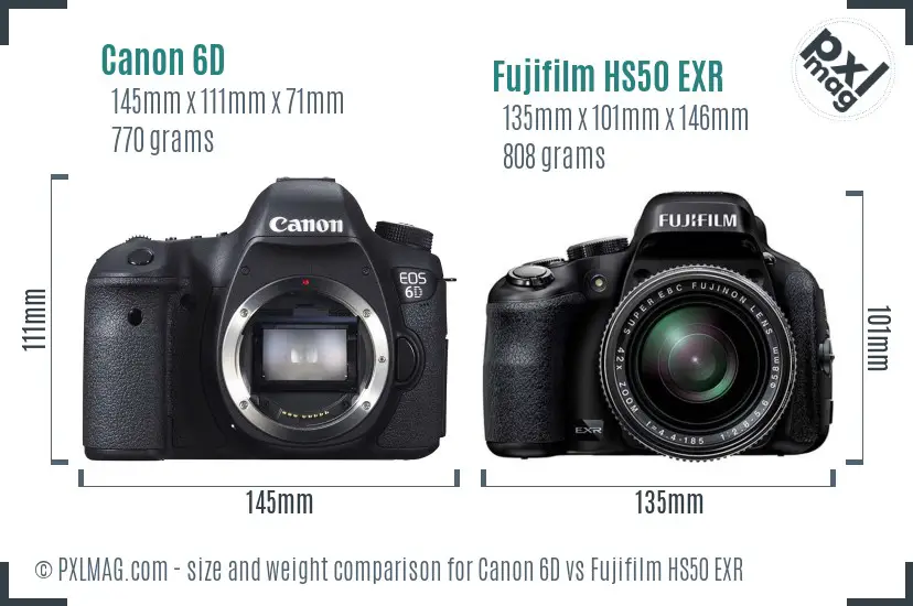 Canon 6D vs Fujifilm HS50 EXR size comparison