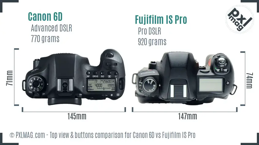 Canon 6D vs Fujifilm IS Pro top view buttons comparison
