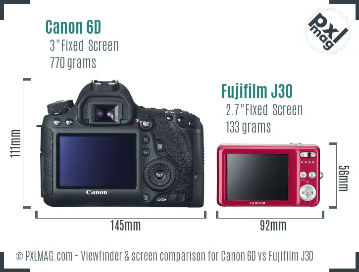 Canon 6D vs Fujifilm J30 Screen and Viewfinder comparison