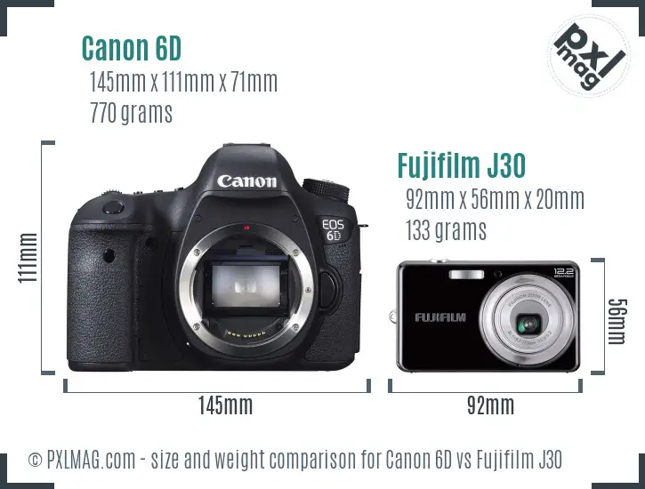 Canon 6D vs Fujifilm J30 size comparison