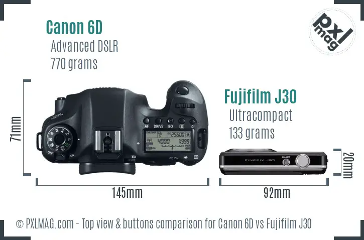 Canon 6D vs Fujifilm J30 top view buttons comparison