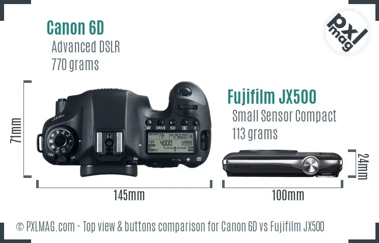 Canon 6D vs Fujifilm JX500 top view buttons comparison Canon 6D vs Fujifilm JX500 top view buttons comparison