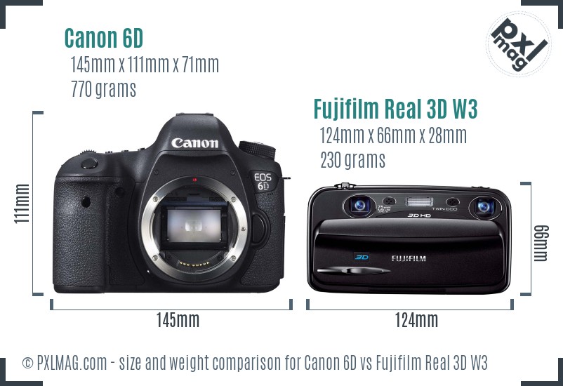 Canon 6D vs Fujifilm Real 3D W3 size comparison