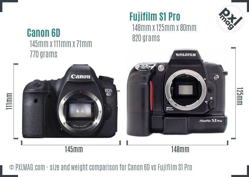 Canon 6D vs Fujifilm S1 Pro size comparison Canon 6D vs Fujifilm S1 Pro size comparison