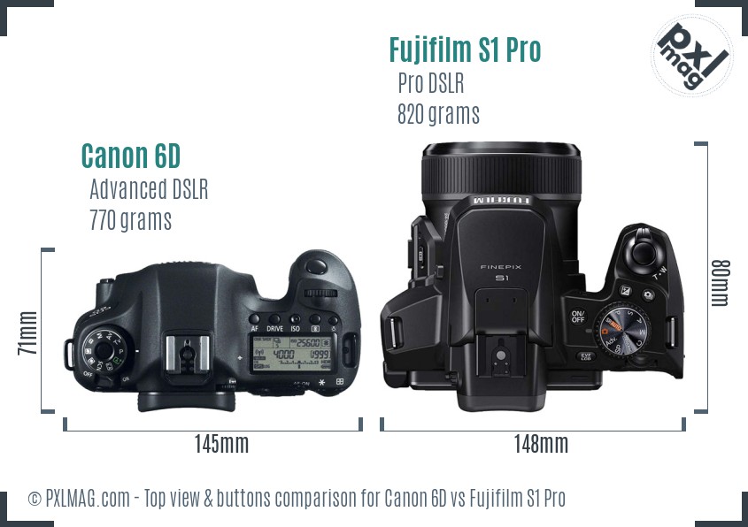 Canon 6D vs Fujifilm S1 Pro top view buttons comparison