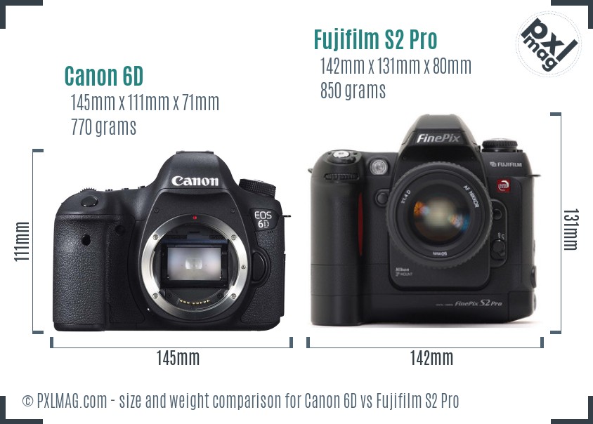 Canon 6D vs Fujifilm S2 Pro size comparison