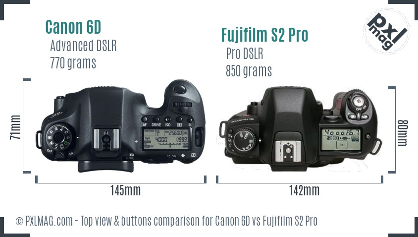 Canon 6D vs Fujifilm S2 Pro top view buttons comparison