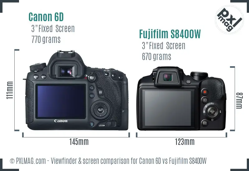 Canon 6D vs Fujifilm S8400W Screen and Viewfinder comparison