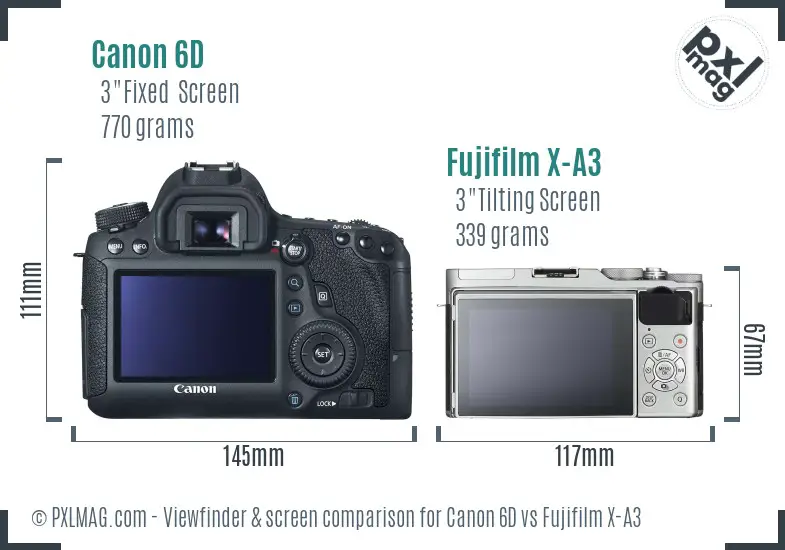 Canon 6D vs Fujifilm X-A3 Screen and Viewfinder comparison