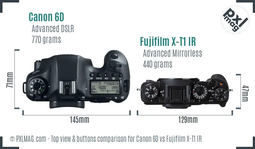Canon 6D vs Fujifilm X-T1 IR top view buttons comparison Canon 6D vs Fujifilm X-T1 IR top view buttons comparison