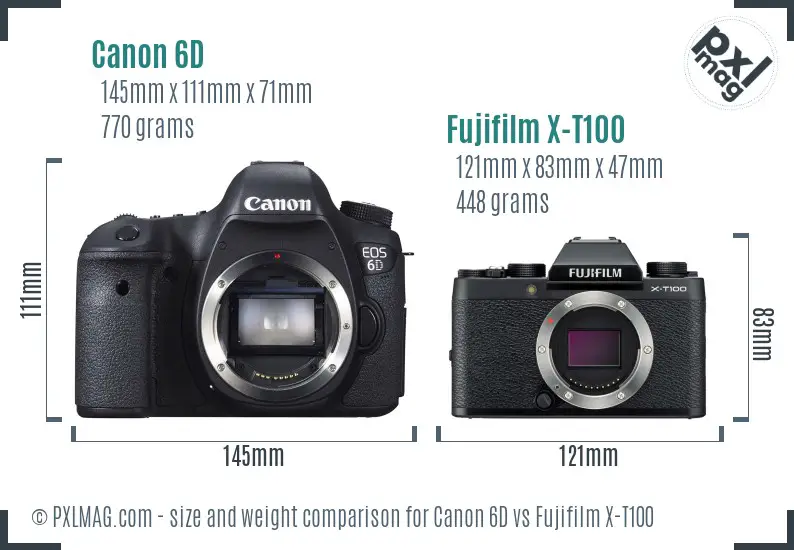 Canon 6D vs Fujifilm X-T100 size comparison