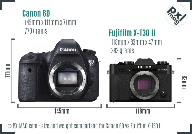 Canon 6D vs Fujifilm X-T30 II size comparison