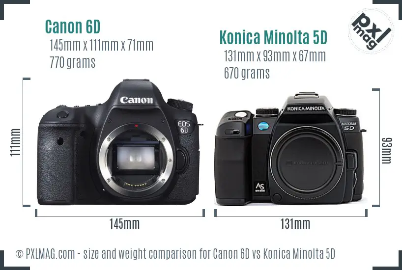 Canon 6D vs Konica Minolta 5D size comparison
