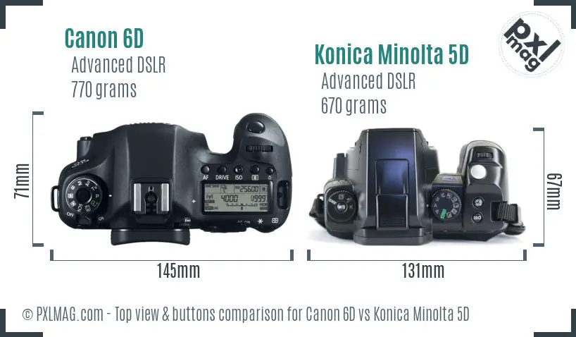 Canon 6D vs Konica Minolta 5D top view buttons comparison