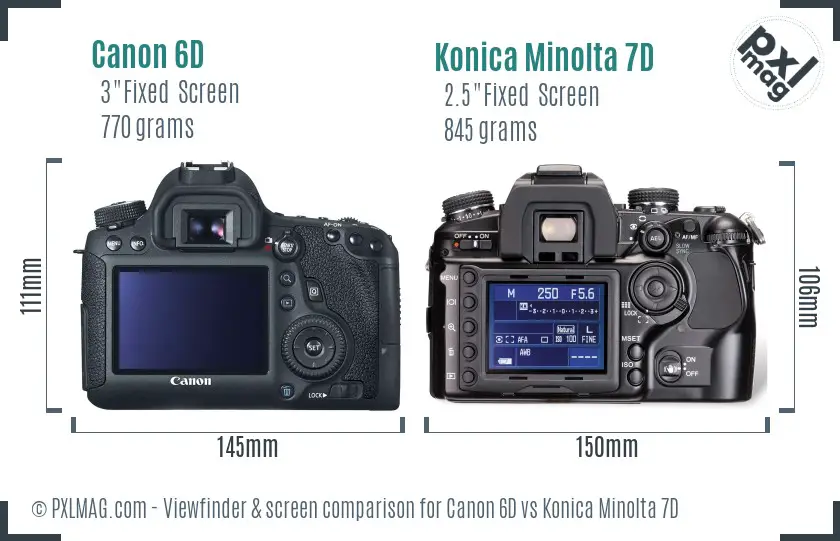 Canon 6D vs Konica Minolta 7D Screen and Viewfinder comparison