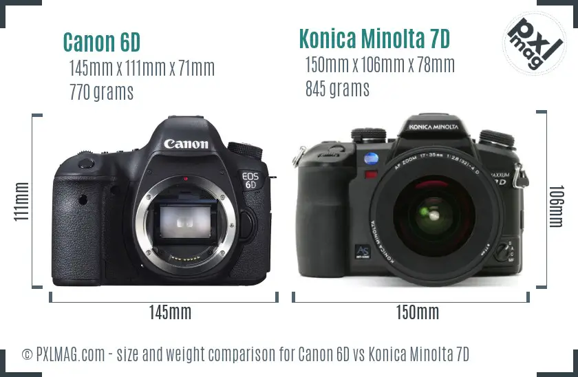 Canon 6D vs Konica Minolta 7D size comparison