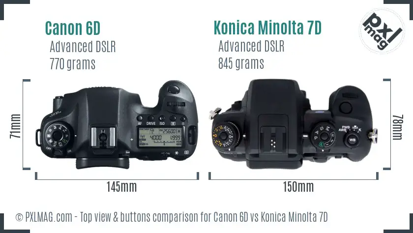 Canon 6D vs Konica Minolta 7D top view buttons comparison