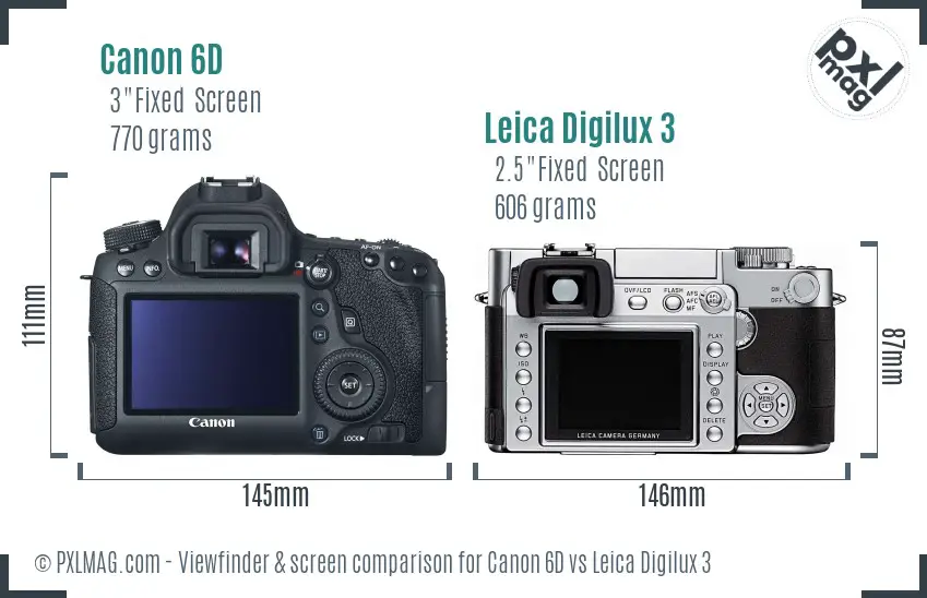 Canon 6D vs Leica Digilux 3 Screen and Viewfinder comparison