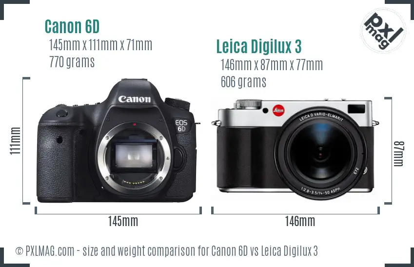 Canon 6D vs Leica Digilux 3 size comparison