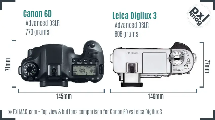 Canon 6D vs Leica Digilux 3 top view buttons comparison