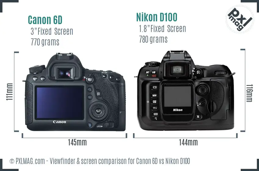 Canon 6D vs Nikon D100 Screen and Viewfinder comparison