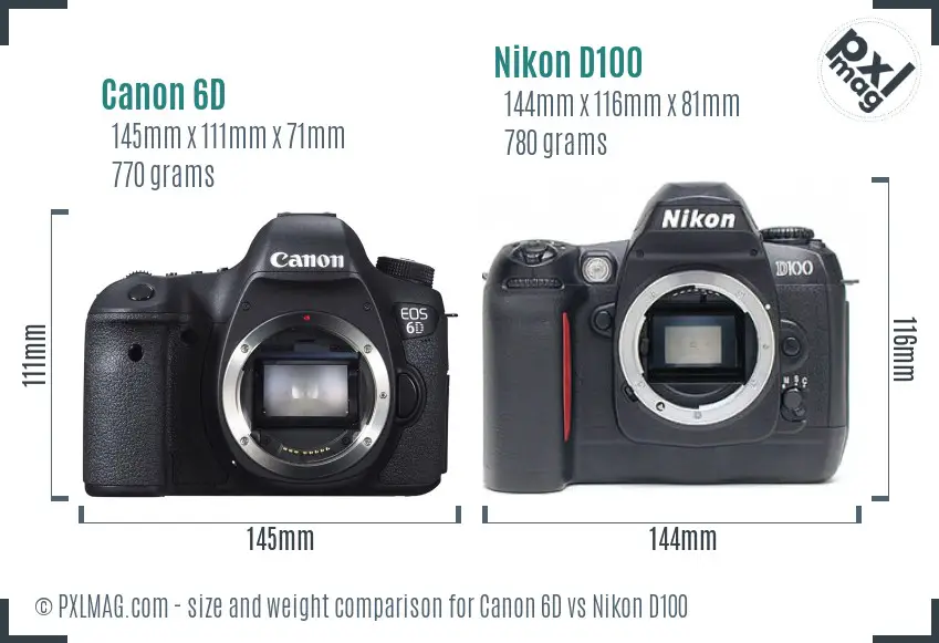 Canon 6D vs Nikon D100 size comparison