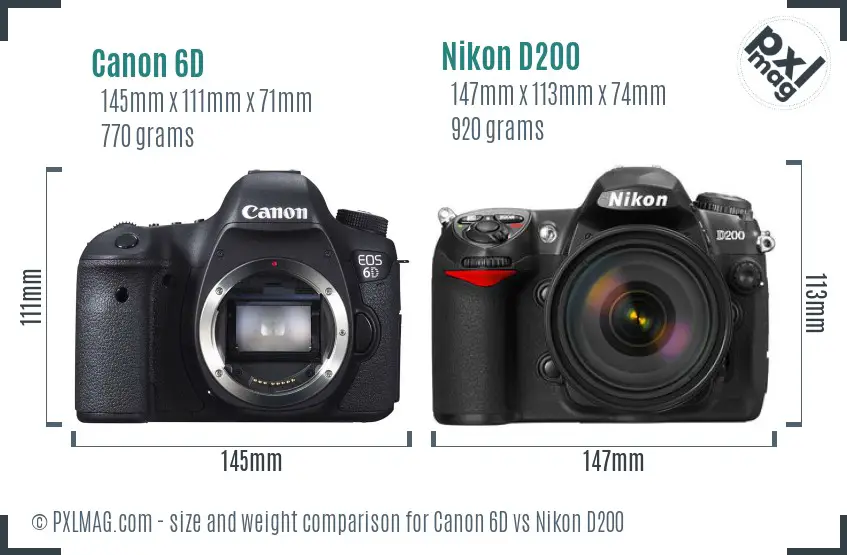 Canon 6D vs Nikon D200 size comparison