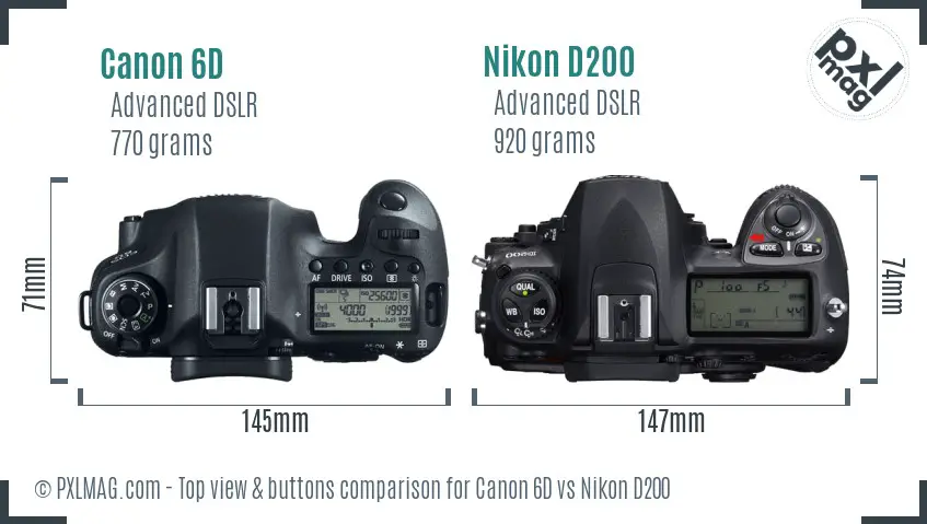 Canon 6D vs Nikon D200 top view buttons comparison