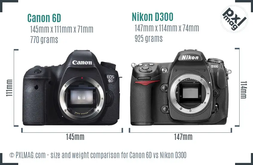 Canon 6D vs Nikon D300 size comparison