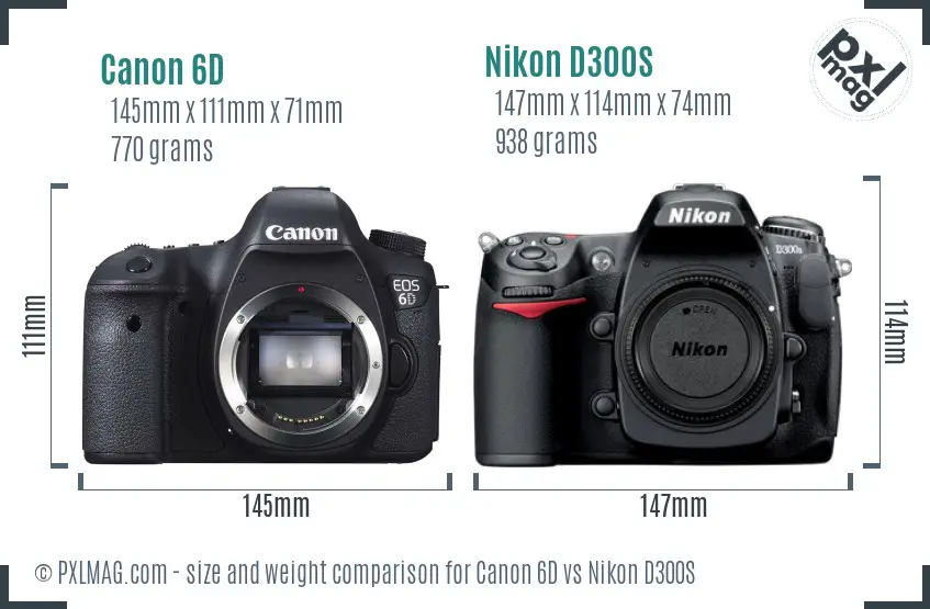 Canon 6D vs Nikon D300S size comparison
