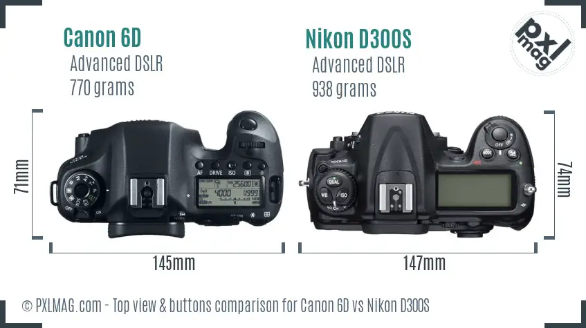 Canon 6D vs Nikon D300S top view buttons comparison