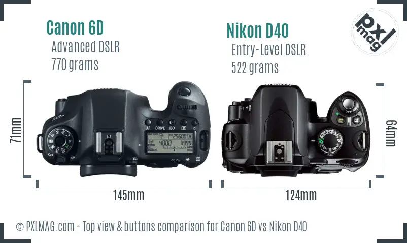 Canon 6D vs Nikon D40 top view buttons comparison Canon 6D vs Nikon D40 top view buttons comparison